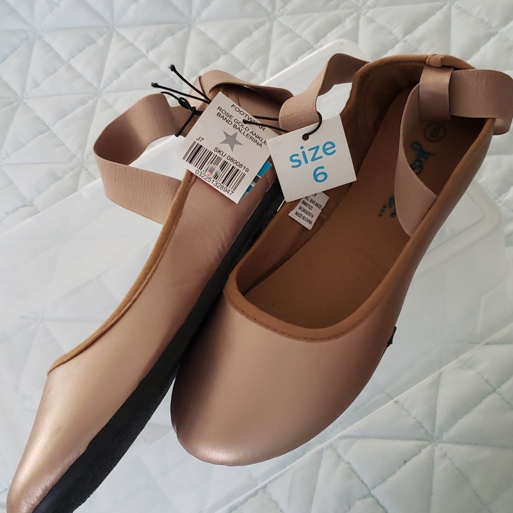 Rose Gold Ankle Ballerina Shoes